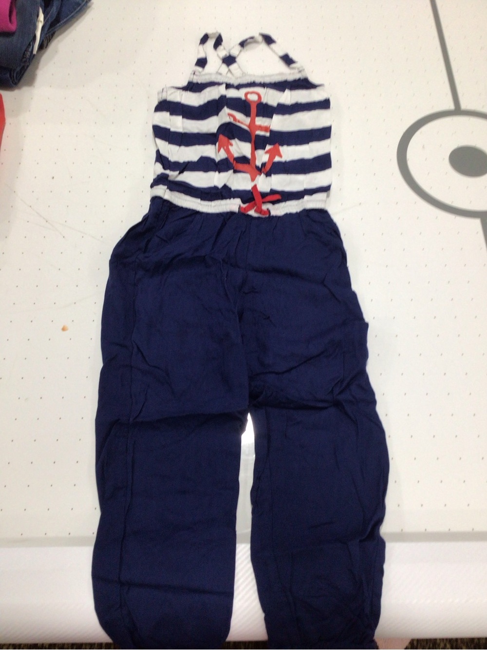 Nautical Navy Striped Anchor Halter Jumpsuit for Kids